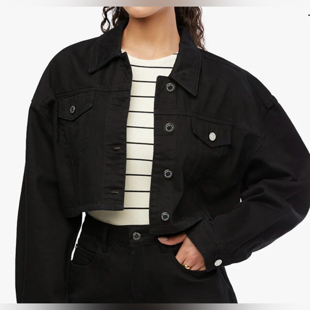 Black cropped denim jacket